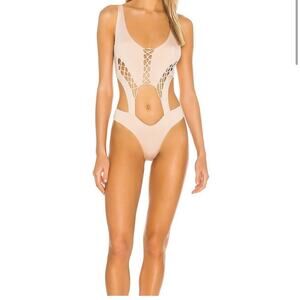 NEW Monica Hansen Bohemian Summer Lace Up One Piece silver color size large